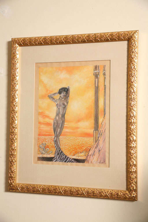 512x768 One Of A Kind French Art Deco Watercolor By Eduard Chimot Custom - Art Deco Watercolor