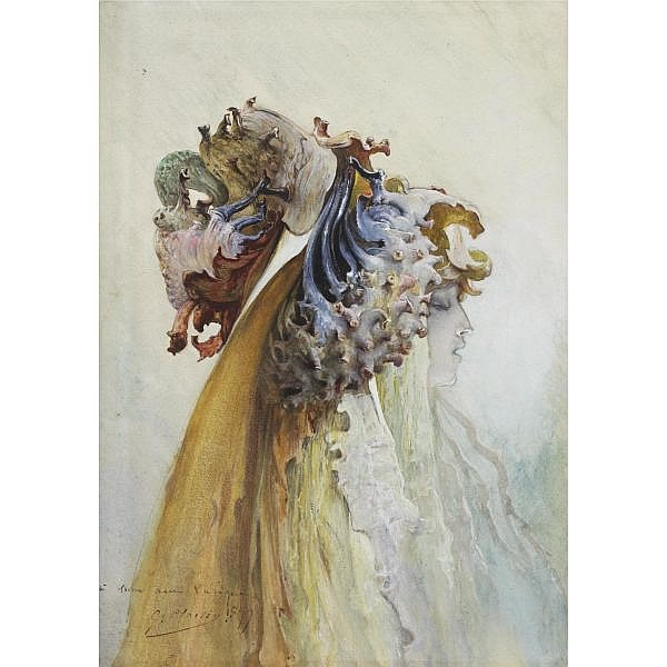 600x600 Rene Lalique Art Nouveau Watercolor - Art Deco Watercolor