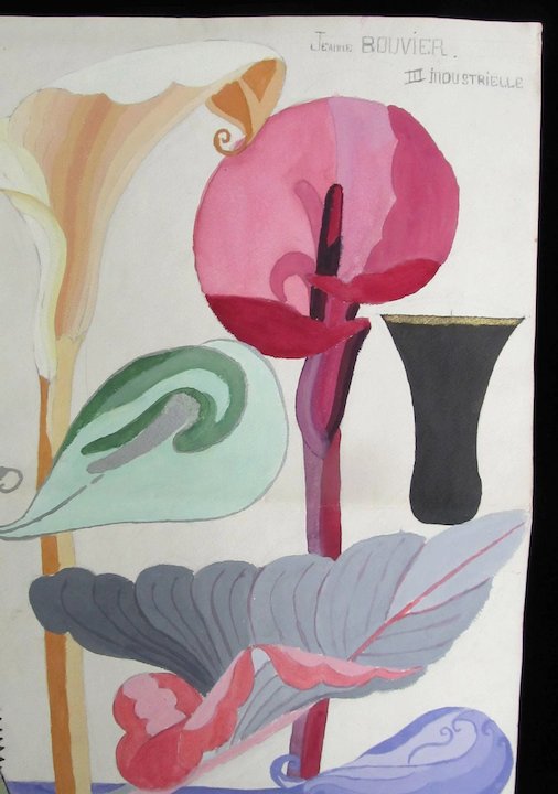 506x720 Vintage French Art Deco Watercolor Painting Large 30s Streamlined - Art Deco Watercolor