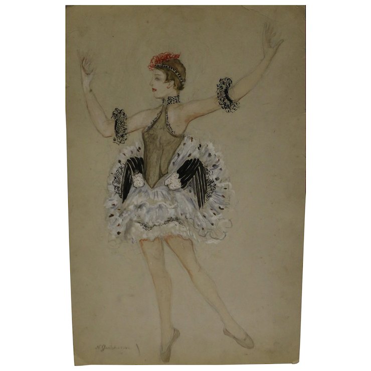 740x740 Watercolor By Nathalie Gontcharova, Ballet Costume, France, Art - Art Deco Watercolor