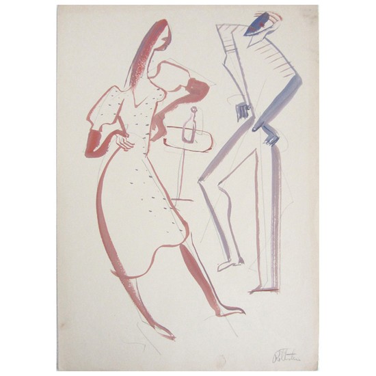 550x550 American Art Deco Watercolor By Jerry Roth Of A Couple Dancing - Art Deco Watercolor