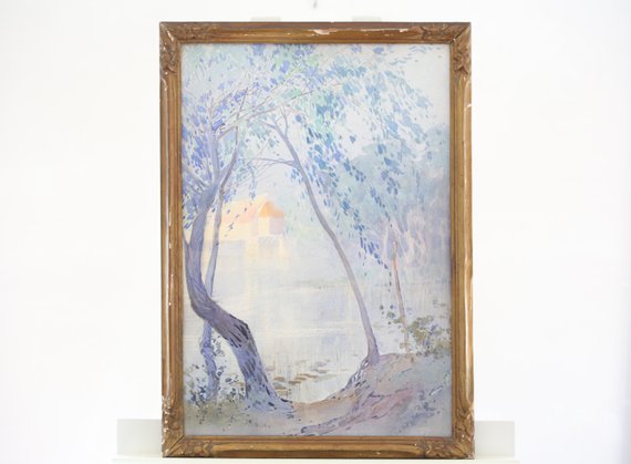 570x419 Art Nouveau French Painting Watercolor Signed Framed Original - Art Nouveau Watercolor