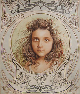 257x300 Edouard Gendrot Watercolor Drawing Portrait Child Young Girl - Art Nouveau Watercolor