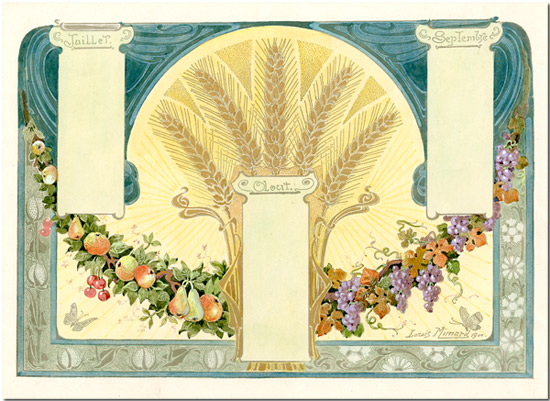 550x401 Four Lithographed Art Nouveau Calendar Maquettes, Finished In - Art Nouveau Watercolor