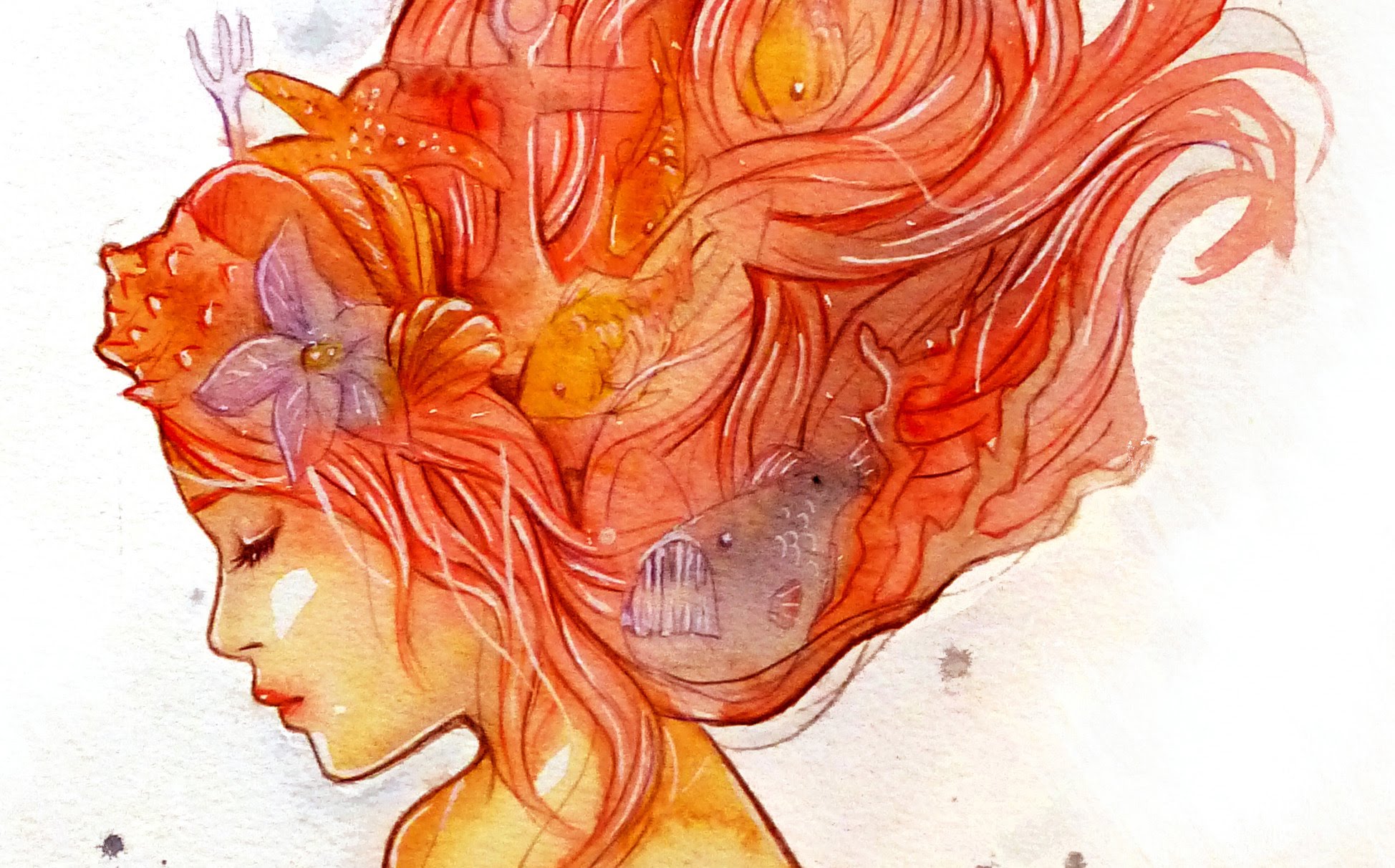 1948x1212 The Little Mermaid - Art Nouveau Watercolor