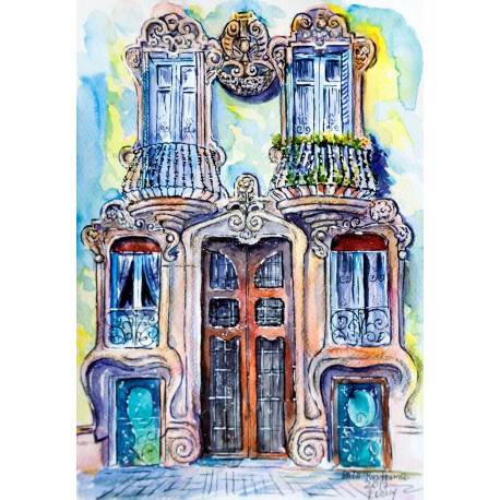 458x458 Watercolor, Landscape - Art Nouveau Watercolor