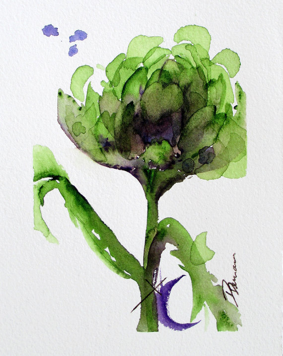 570x717 Artichoke Watercolor, Modern Botanical Art Print, Original Kitchen - Artichoke Watercolor