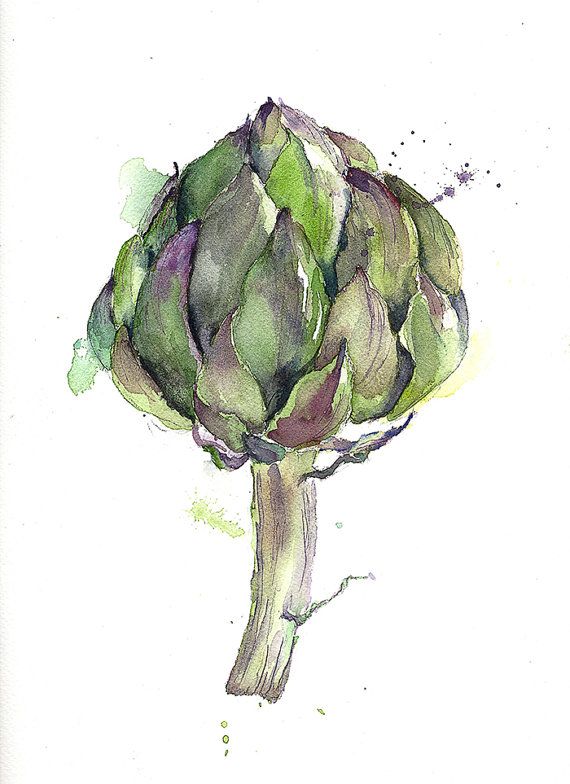 570x784 Original Painting Watercolor Artichoke 9x12 Stillife By Yuliashe - Artichoke Watercolor