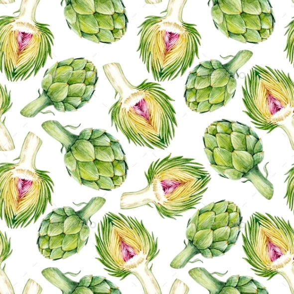 590x590 Watercolor Artichoke Pattern By Zenina Graphicriver - Artichoke Watercolor