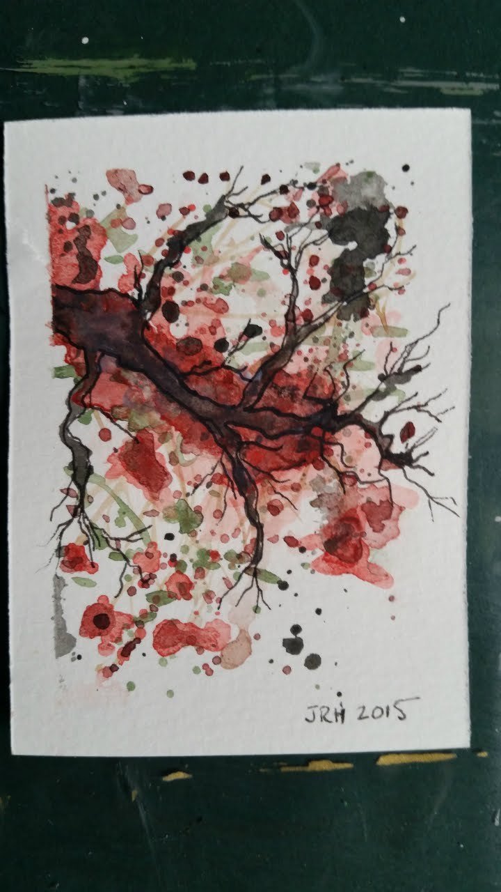 720x1280 Atc Artist Trading Card Watercolor Exploding Blossom Branch Speed - Artist Trading Cards Watercolor