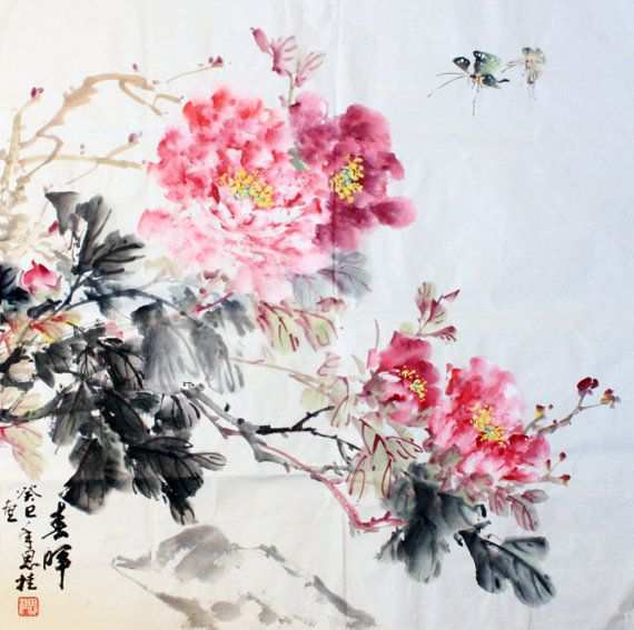 570x567 Chinese Watercolor Painting Unique Peonies Asian Art Traditional - Asian Watercolor