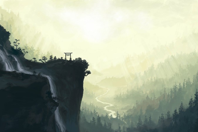 675x450 Asian Scenery Japan Nature Landscapes Watercolor Style Fabric - Asian Watercolor