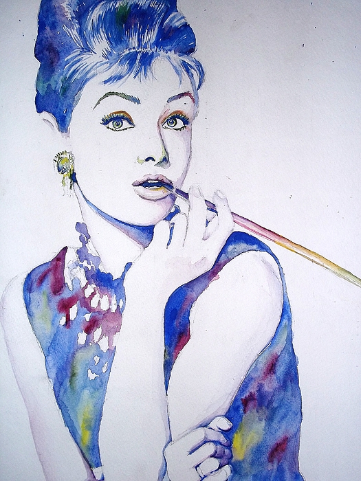 525x700 Audrey Hepburn Greeting Card For Sale By Yulia Hobriy - Audrey Hepburn Watercolor