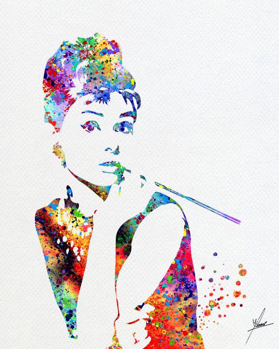 576x720 Audrey Hepburn Print Watercolor Illustrations Wall Art Poster Wall - Audrey Hepburn Watercolor