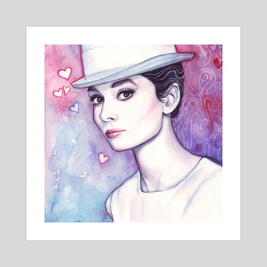 540x540 Audrey Hepburn Romantic Watercolor, An Art Print By Olga Shvartsur - Audrey Hepburn Watercolor