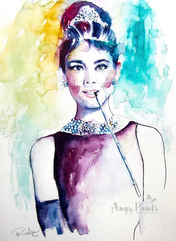 570x778 Audrey Hepburn Watercolor Art Original Artwork Original Etsy - Audrey Hepburn Watercolor