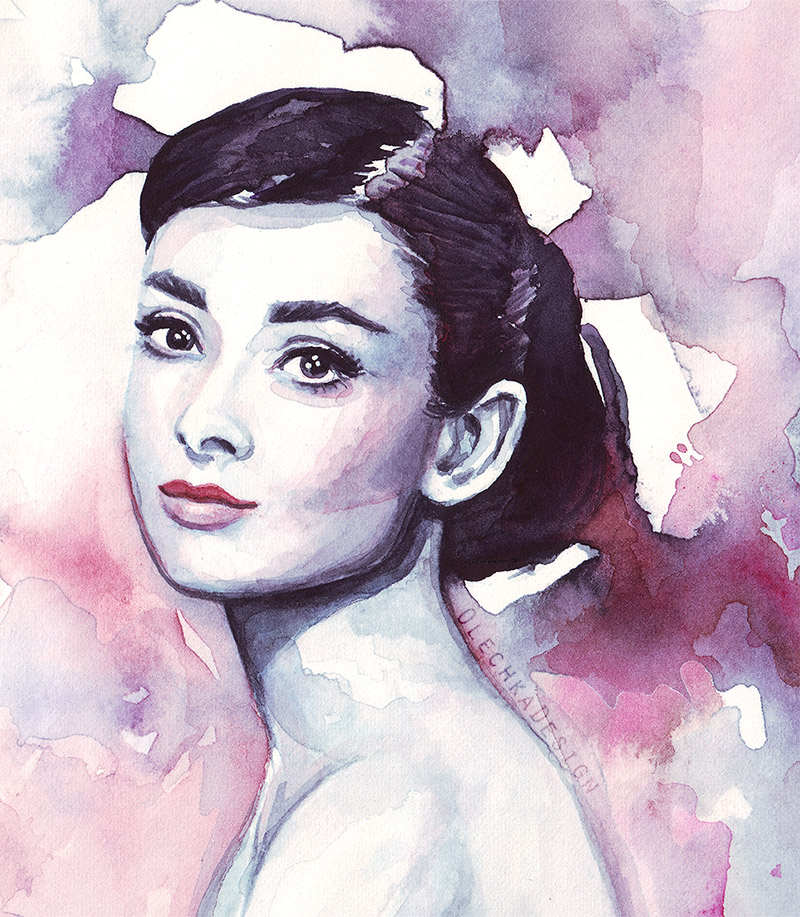 800x917 Audrey Hepburn Watercolor Olechka Design - Audrey Hepburn Watercolor