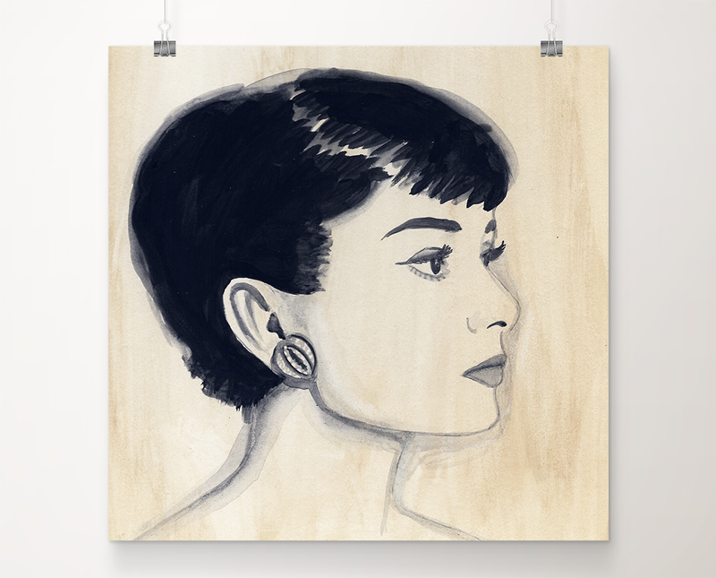 800x645 Audrey Hepburn Watercolor Art Print Kate Gabrielle - Audrey Hepburn Watercolor
