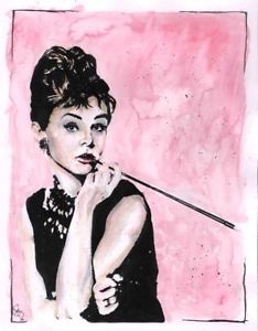 234x300 Original Ink And Watercolor Painting - Audrey Hepburn Watercolor