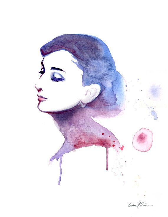 570x738 Audrey Hepburn Elegant Profile Watercolor Portrait Painting In - Audrey Hepburn Watercolor