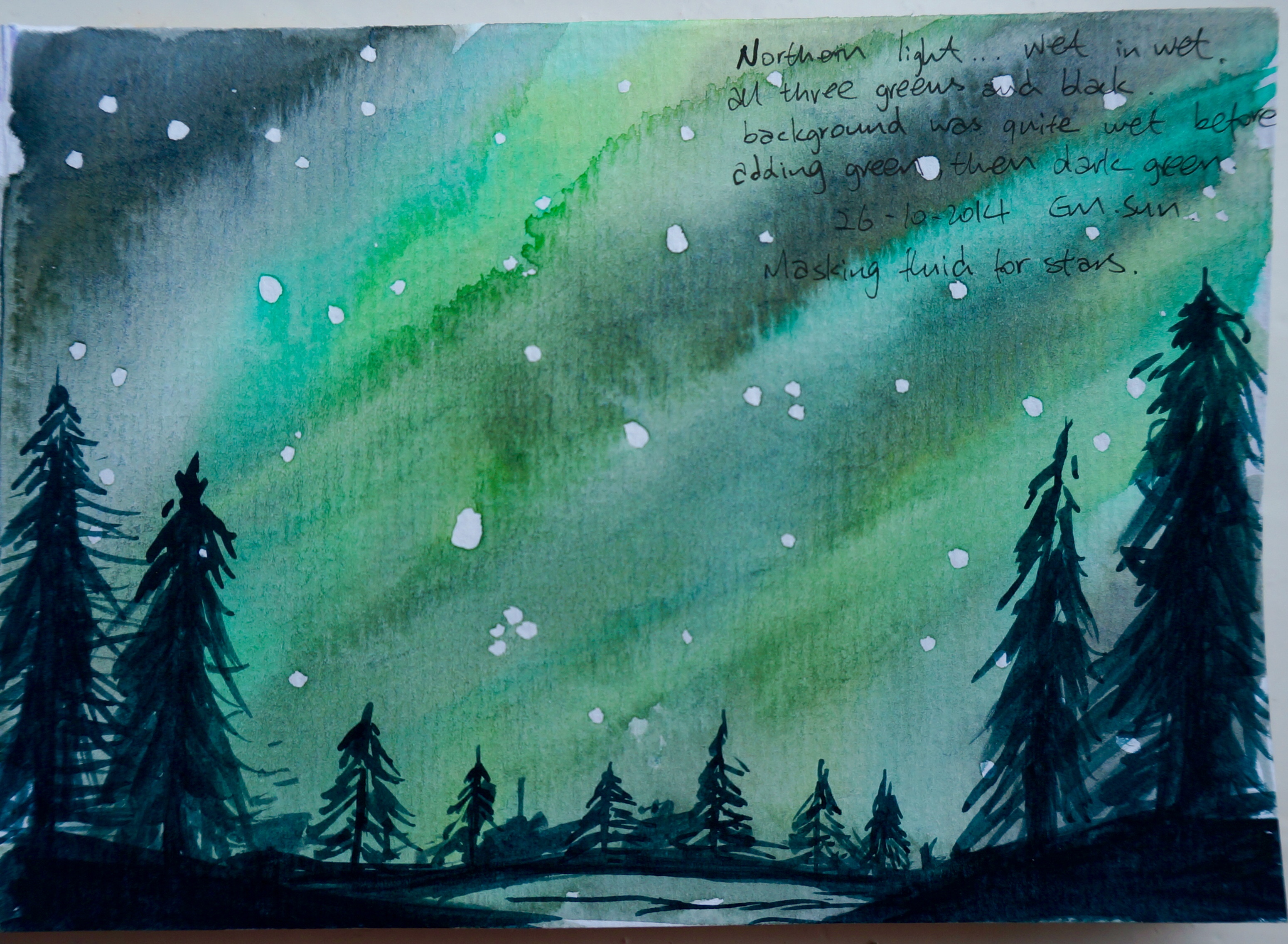 3100x2271 Northern Light Watercolour Techniques Emily Sun All Things - Aurora Borealis Watercolor