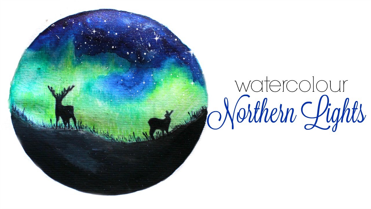 1280x720 Northern Lights Aurora Watercolour - Aurora Borealis Watercolor