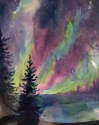 317x400 Northern Lights Watercolor Workshop Presented By Earthly Treasures - Aurora Borealis Watercolor