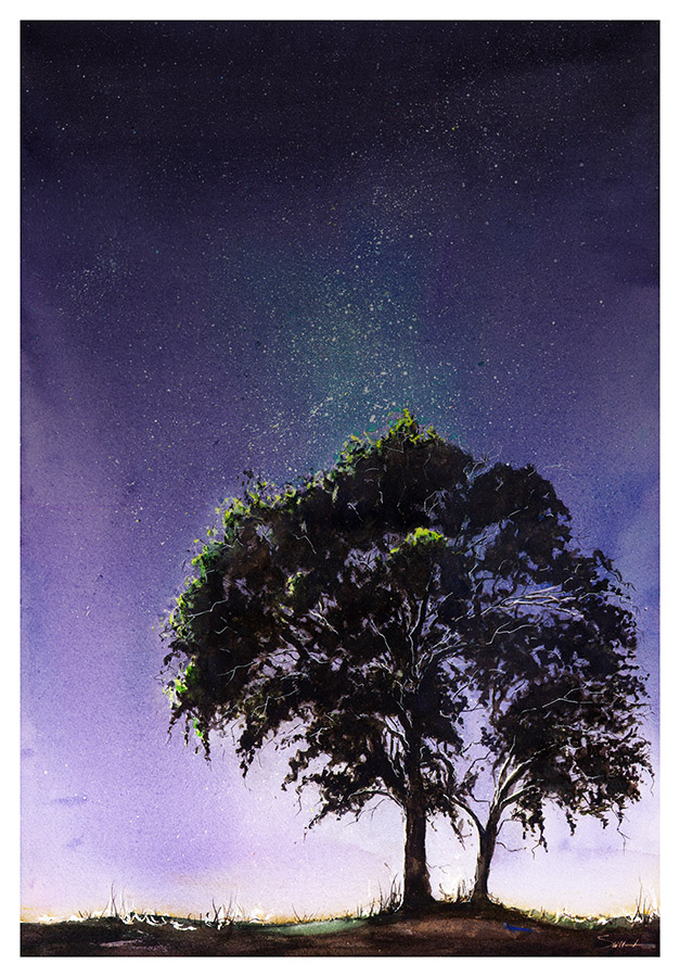 627x900 Purple Night Sky Watercolor Animal Paintings - Aurora Borealis Watercolor