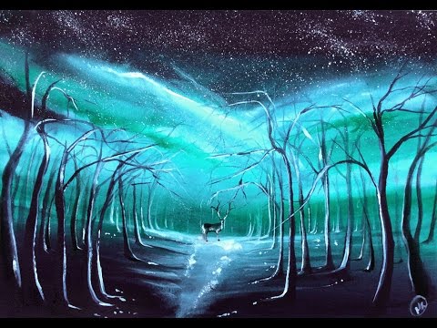 480x360 Watercolor Northern Lights In Winter Painting Demonstration - Aurora Borealis Watercolor