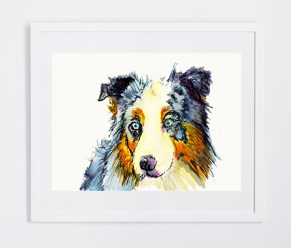 600x512 Australian Shepherd Dog Painting Watercolor Art Print Dog - Australian Shepherd Watercolor
