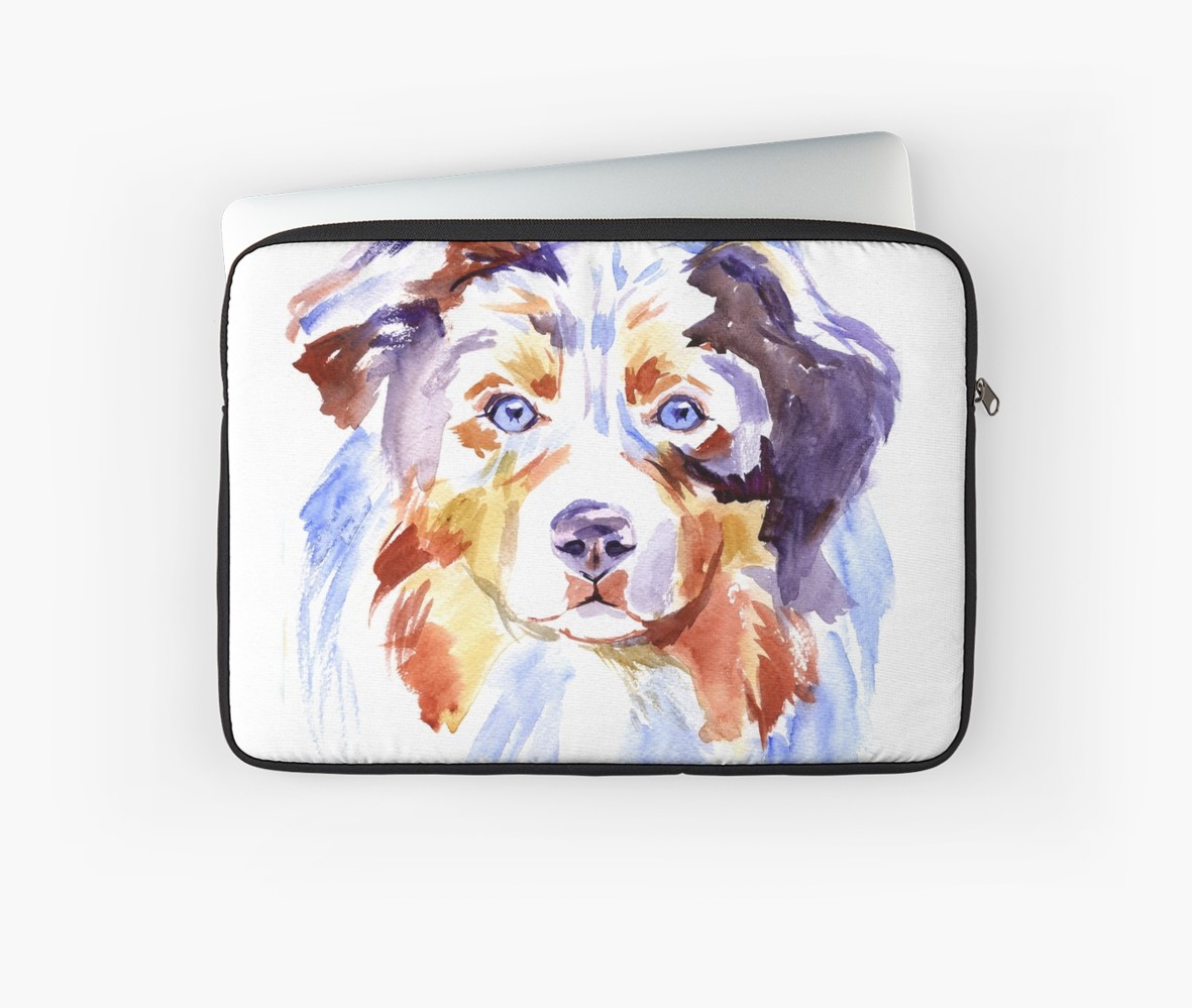 1181x999 Watercolor Australian Shepherd Laptop Sleeves By Natalimya - Australian Shepherd Watercolor