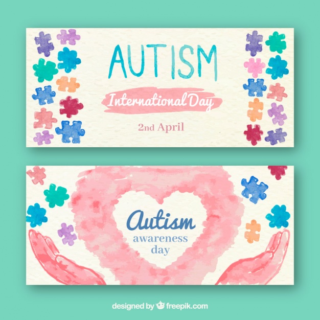 626x626 Autism Day Watercolor Banners Vector Free Download - Autism Watercolor