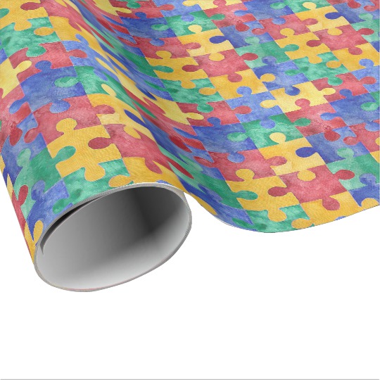 540x540 Autism Watercolor Puzzle Wrapping Paper - Autism Watercolor