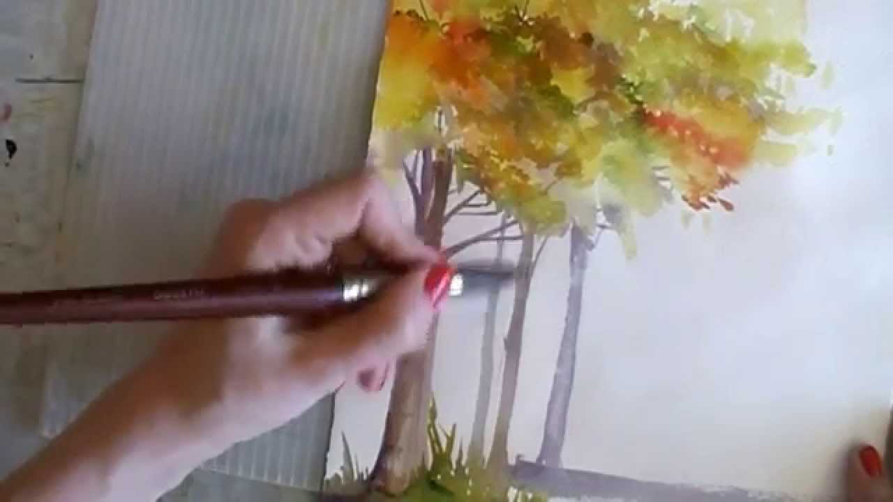 1280x720 How To Paint In Watercolor Winter Amp Autumn Trees Tutorial - Autumn Tree Watercolor