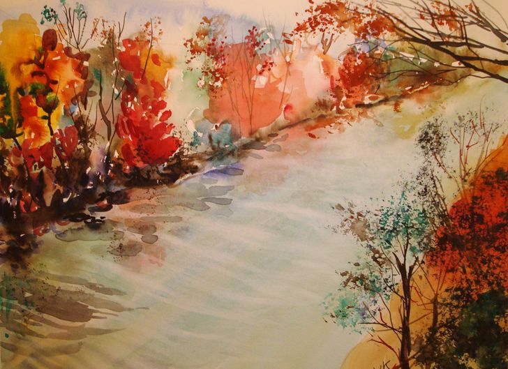 728x529 3 Ways To Do Autumn Trees With Reflections In Watercolor - Autumn Tree Watercolor