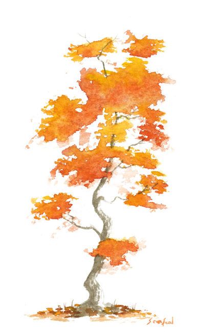 387x650 Arbre En Autonme Dessin Water Colors, Trees And - Autumn Tree Watercolor