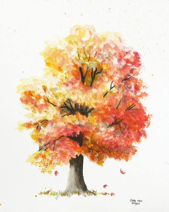 570x713 Autumn Tree Watercolor Painting Print Cathy Hillegas 8x10 Etsy - Autumn Tree Watercolor