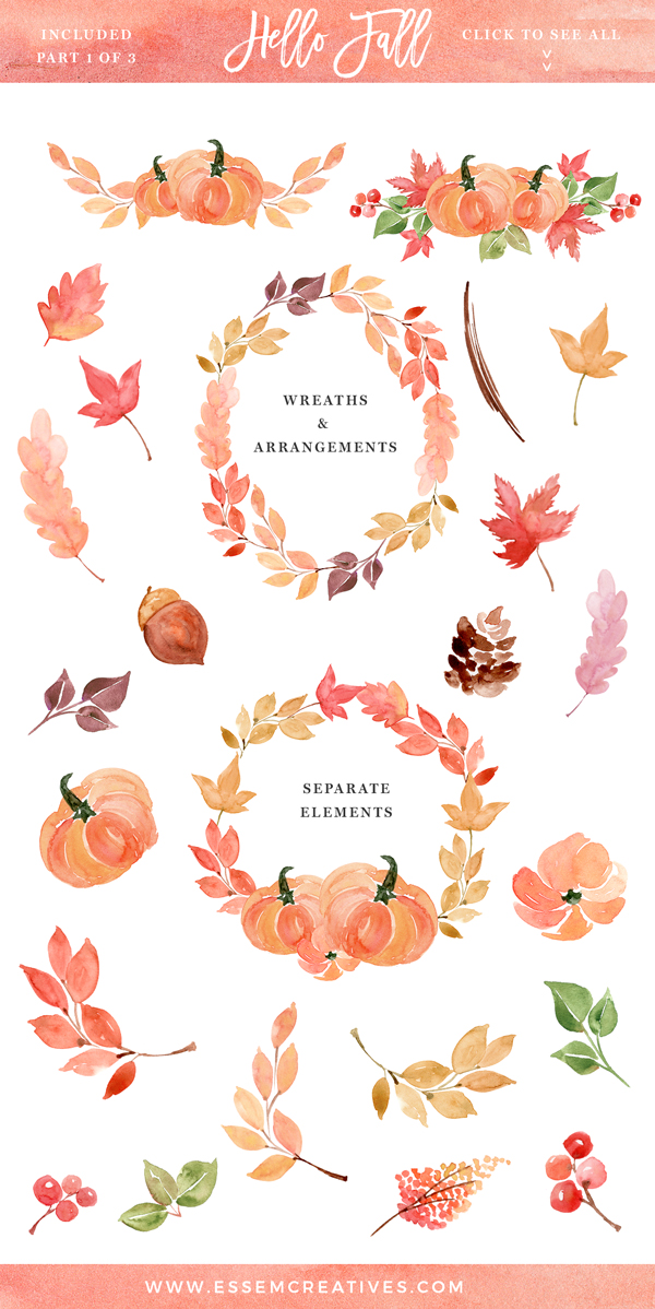 600x1198 Fall Clipart, Autumn Watercolor Wreath Clip Art, 5x7 Digital Paper - Autumn Watercolor