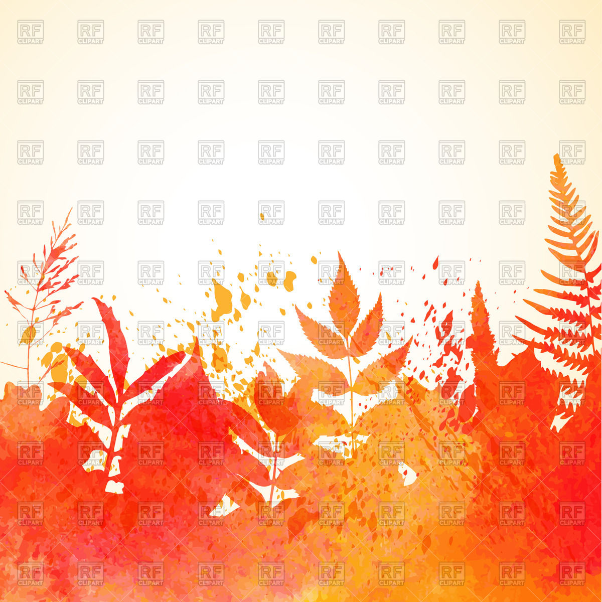 1200x1200 Watercolor Painted Autumn Background With Orange Foliage Vector - Autumn Watercolor
