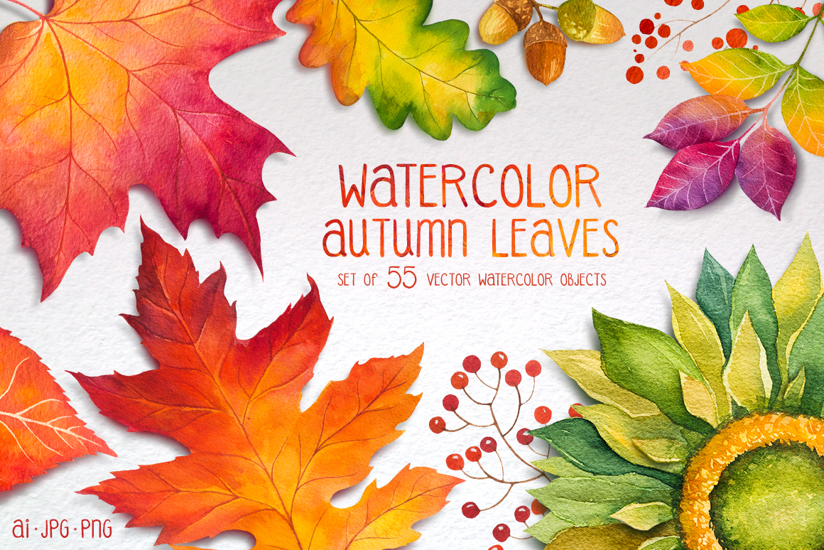 1160x774 Autumn Leaves. Watercolor Set. - Autumn Watercolor