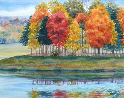 400x315 Fall Reflections Autumn Watercolor Painting Watercolour Painting - Autumn Watercolor Paintings
