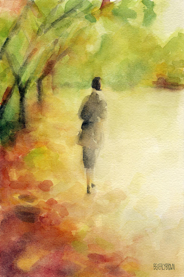 600x900 Woman Walking Autumn Landscape Watercolor Painting Painting By - Autumn Watercolor Paintings