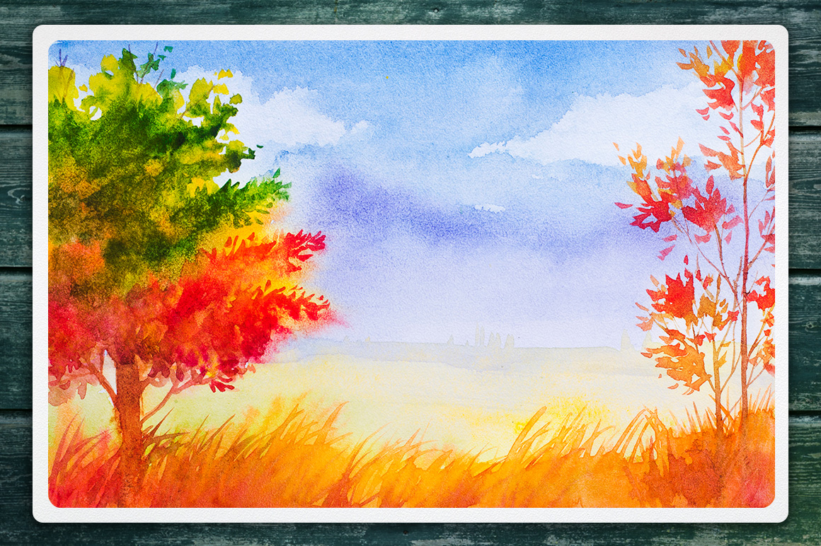 1160x772 Autumn Watercolor Landscapes By Alexgre Design Bundles - Autumn Watercolor Paintings