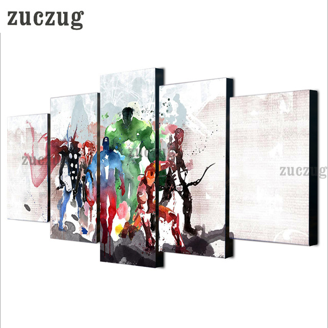 640x640 Framed 5 Pieces Modern Print The Avengers Watercolor Painting - Avengers Watercolor