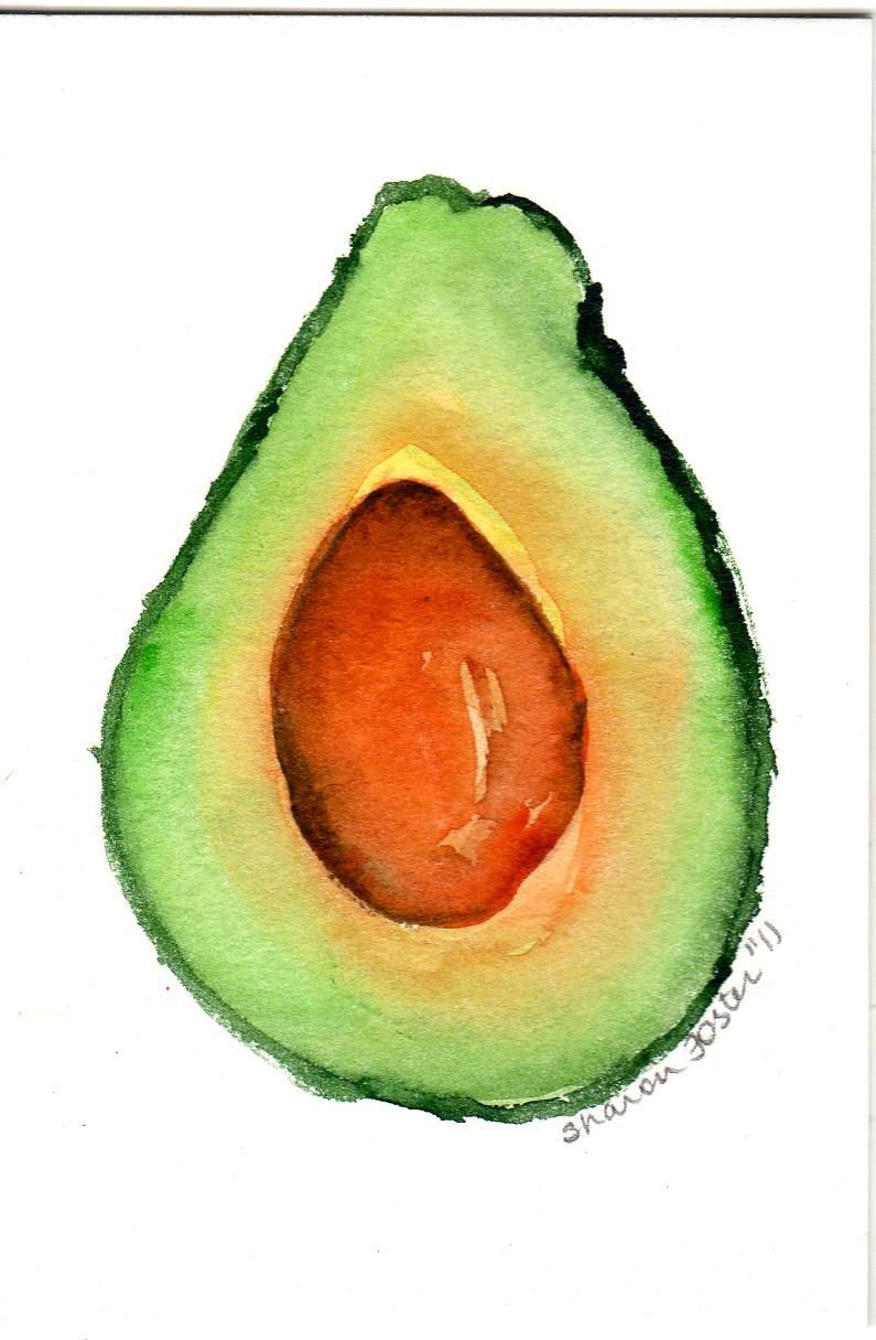 795x1215 Avocado Watercolor Painting Original, Kitchen Art, Avocado Decor - Avocado Watercolor