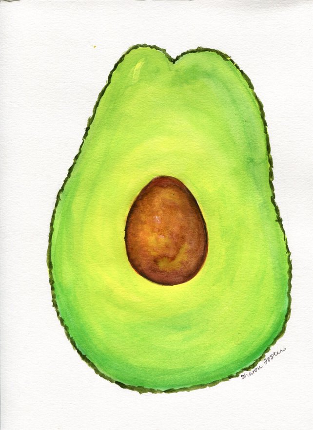 642x883 Avocado Watercolor Painting Original Kitchen Decor Fruit Etsy - Avocado Watercolor