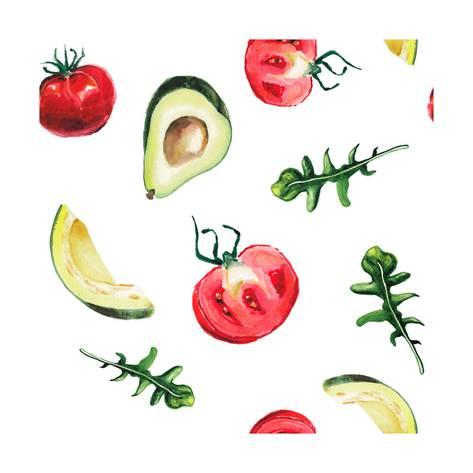 473x473 Watercolor Avocado, Rucola And Tomats Pattern Posters By - Avocado Watercolor