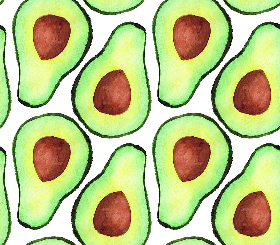 900x789 Watercolor Avocado Pattern Painting By Ekaterina Efanova - Avocado Watercolor