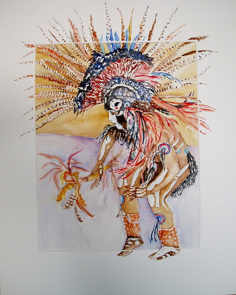 481x600 Aztec Fire Dancer - Aztec Watercolor