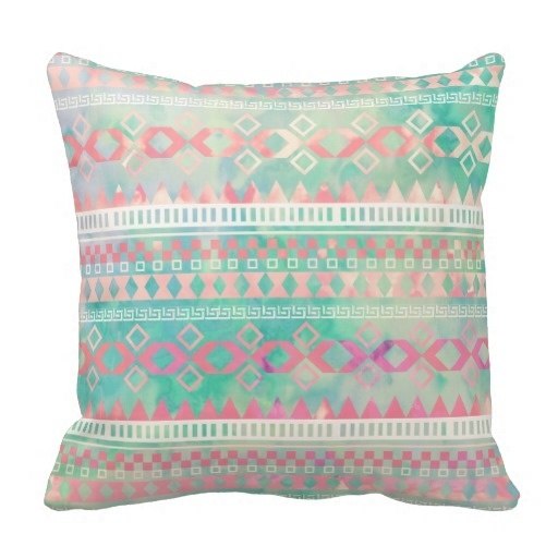 512x512 Different Pink Turquoise Aztec Watercolor Pastel Pattern Throw - Aztec Watercolor